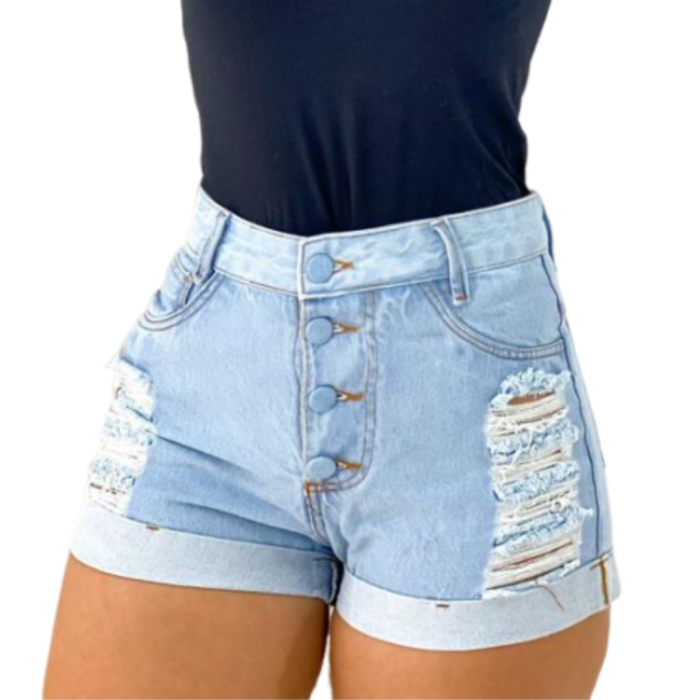 Jeans Premium da Moda: Short Feminino Bermuda Destroyed